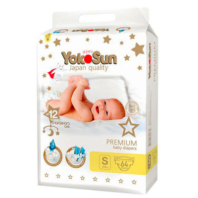 Подгузники YokoSun Premium S 3–6 кг 64 штук 